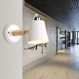 Vintage Wood Art Deco Metal Metal Rustic Wall Sconce Living Room Dining Room Hallway Wall Lamp Black White Optional