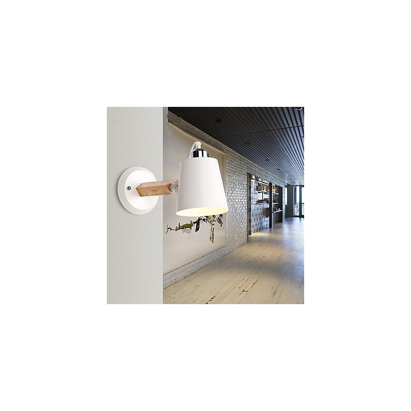 Vintage Wood Art Deco Metal Metal Rustic Wall Sconce Living Room Dining Room Hallway Wall Lamp Black White Optional