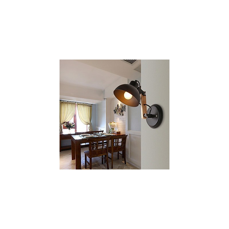 Vintage Wood Art Deco Metal Metal Rustic Wall Sconce Living Room Dining Room Hallway Wall Lamp Black White Optional