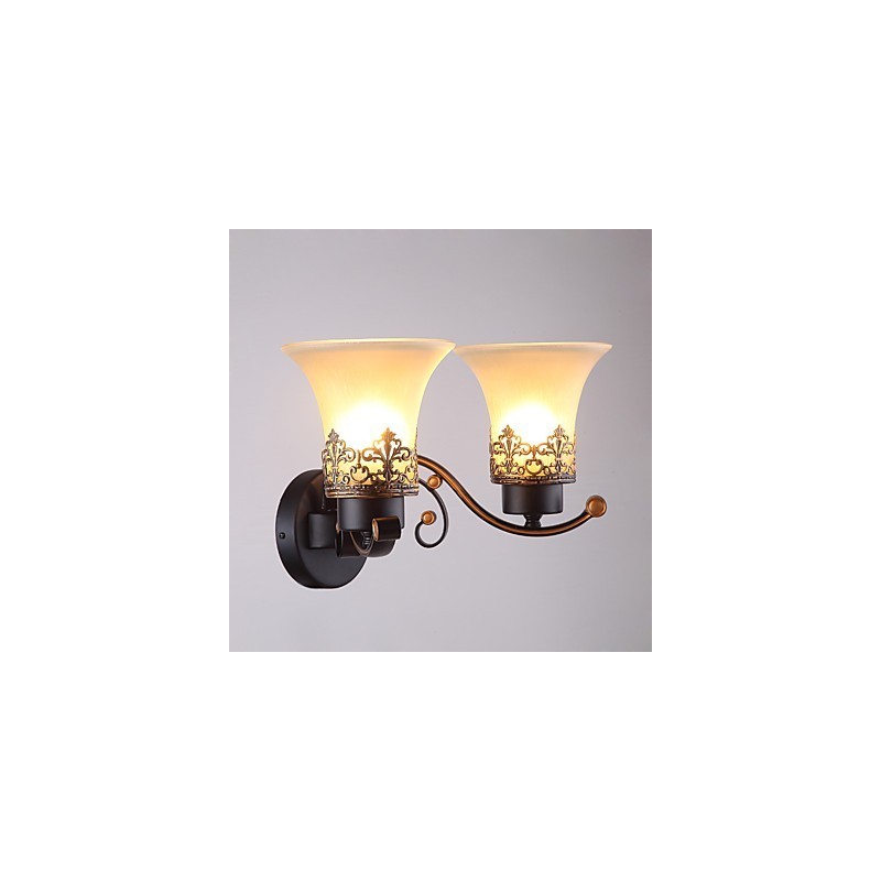 Double Head Amercian Countryside Vintage Metal with Glass Wall Lamp for the Canteen Room Living Room Entry Foyer Decorate Wall Lamp