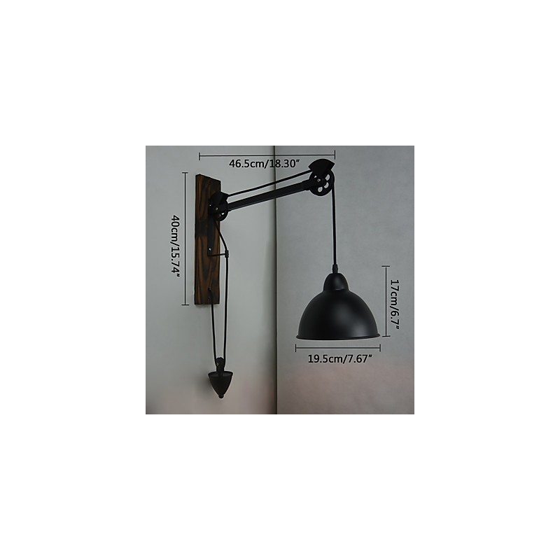 American country style wall lamp retro creative Wooden pulley wall lamp
