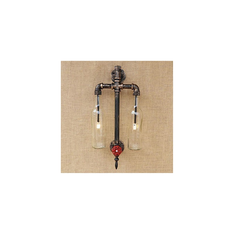 American Themed Restaurant Bar Iron With Switch Water Pipe Wine Bottle Wall Lamp Transparent