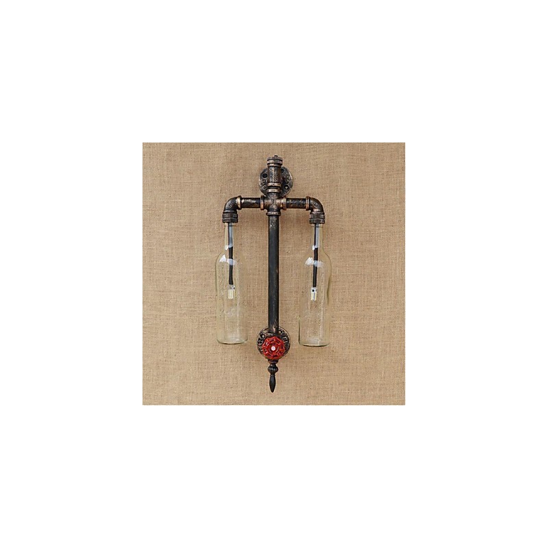 American Themed Restaurant Bar Iron With Switch Water Pipe Wine Bottle Wall Lamp Transparent