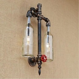 American Themed Restaurant Bar Iron With Switch Water Pipe Wine Bottle Wall Lamp Transparent