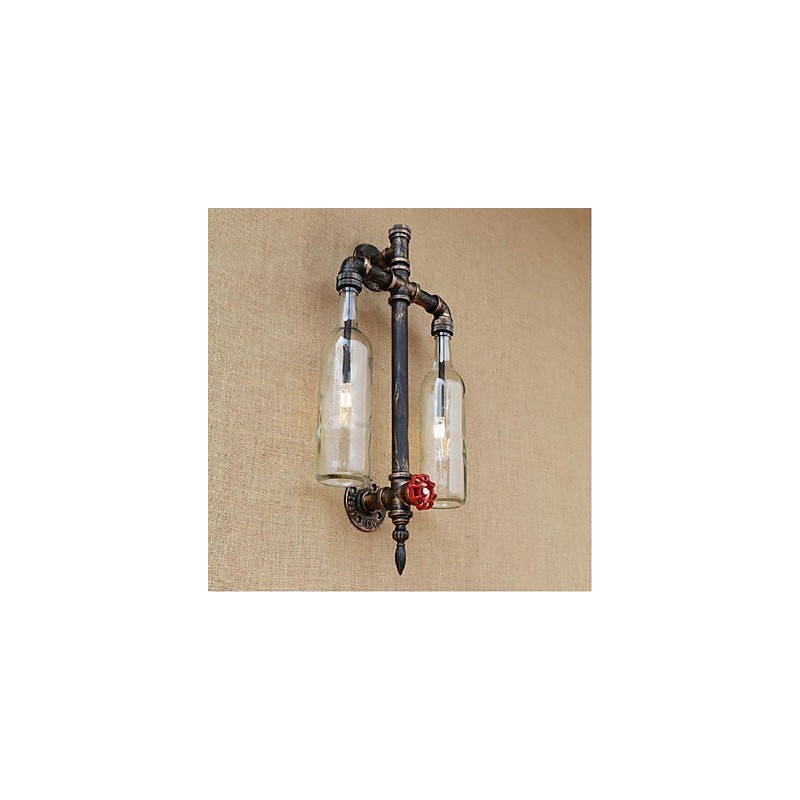 American Themed Restaurant Bar Iron With Switch Water Pipe Wine Bottle Wall Lamp Transparent