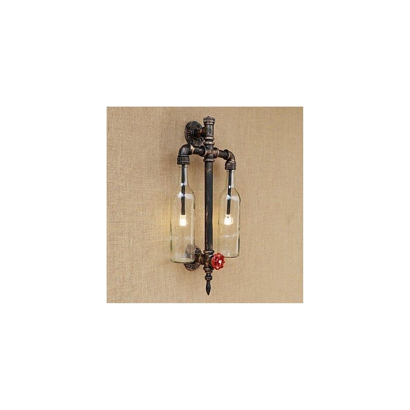 American Themed Restaurant Bar Iron With Switch Water Pipe Wine Bottle Wall Lamp Transparent