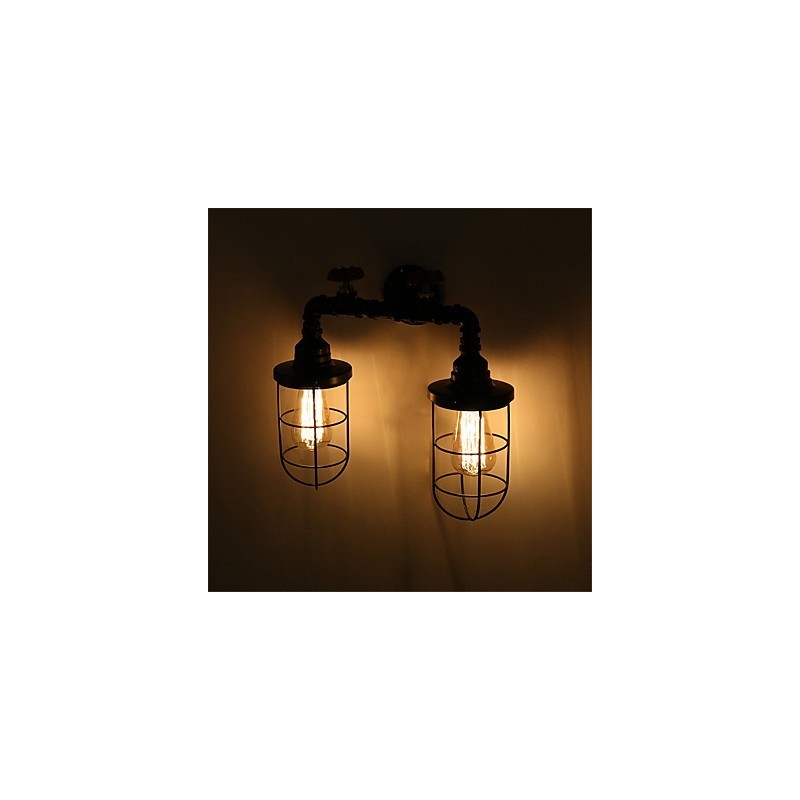 2 Heads Retro Industrial Pipe Wall Lights Simple Loft Black Birdcage Metal Dining Room Kitchen Bar Cafe Decoration lighting