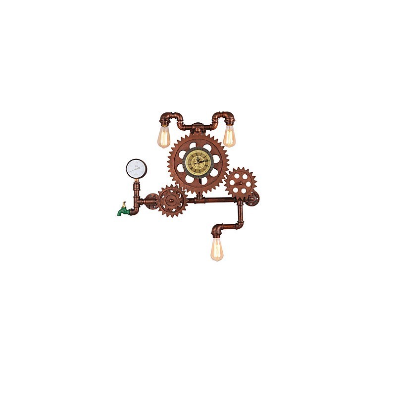 Vintage Industrial Pipe Wall Lights Wood Gear Shape Creative turnable Lights Restaurant Cafe Bar Decoration lighting