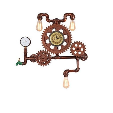 Vintage Industrial Pipe Wall Lights Wood Gear Shape Creative turnable Lights Restaurant Cafe Bar Decoration lighting