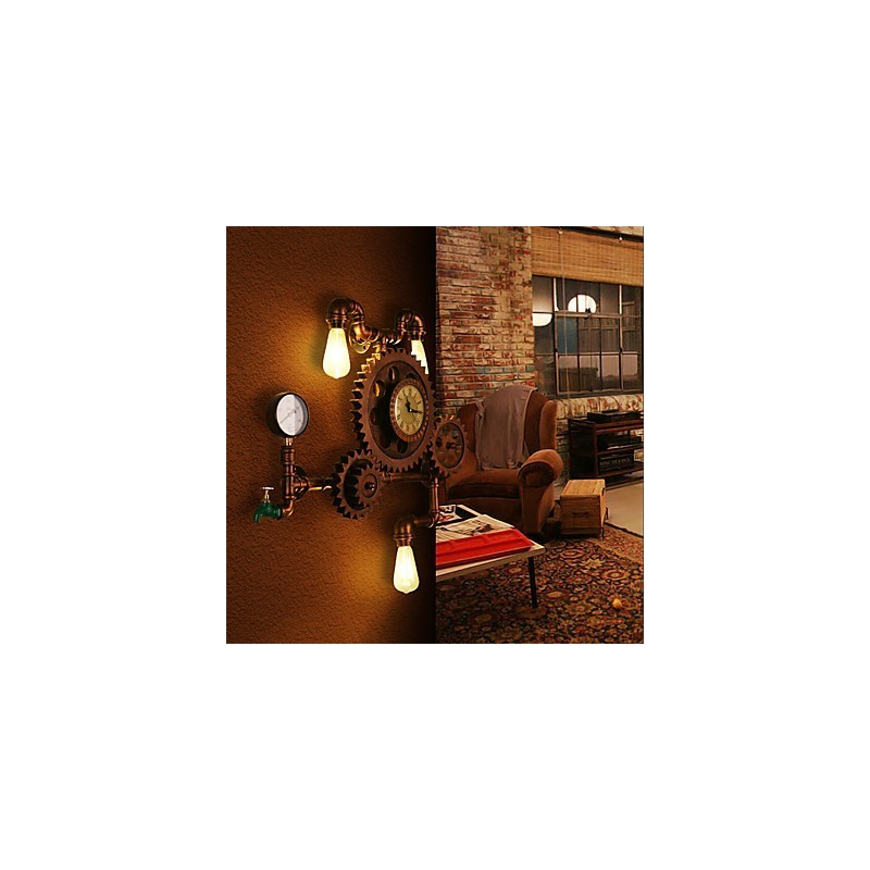 Vintage Industrial Pipe Wall Lights Wood Gear Shape Creative turnable Lights Restaurant Cafe Bar Decoration lighting