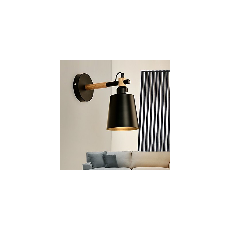 Vintage Wood Art Deco Metal Metal Rustic Wall Sconce Living Room Dining Room Hallway Wall Lamp Black White Optional