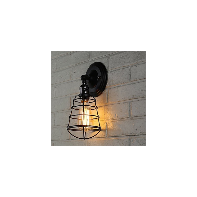With switch Vintage 1 Light Industrial Black Metal Cage Loft Wall Lamp Living Room Dining Room Hallway Cafe Bars Bar Wall Sconce