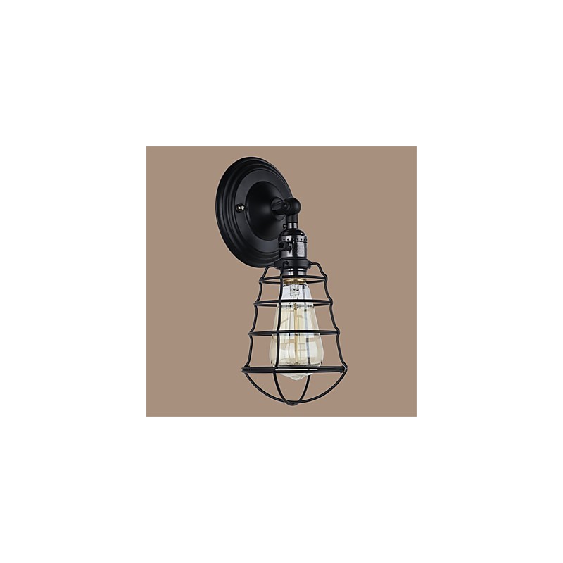 With switch Vintage 1 Light Industrial Black Metal Cage Loft Wall Lamp Living Room Dining Room Hallway Cafe Bars Bar Wall Sconce