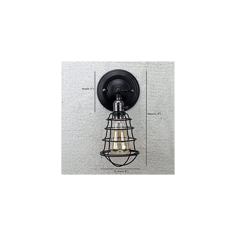 With switch Vintage 1 Light Industrial Black Metal Cage Loft Wall Lamp Living Room Dining Room Hallway Cafe Bars Bar Wall Sconce