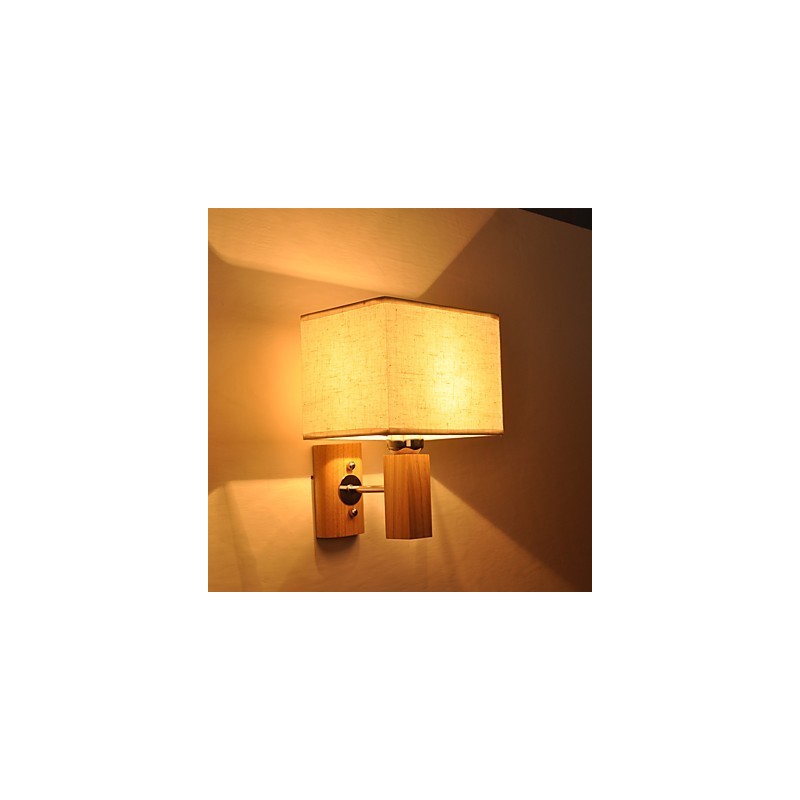 Simple Wall Lamp Bedside Desk Lamp With Fabric Shade and Solid Wood for Bedroom Dresser Living Room Baby Room