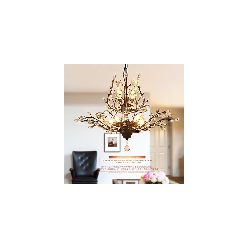 Vintage Crystal Flush Mount 8 Lights Metal Painting Black OR Gold