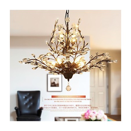 Vintage Crystal Flush Mount 8 Lights Metal Painting Black OR Gold