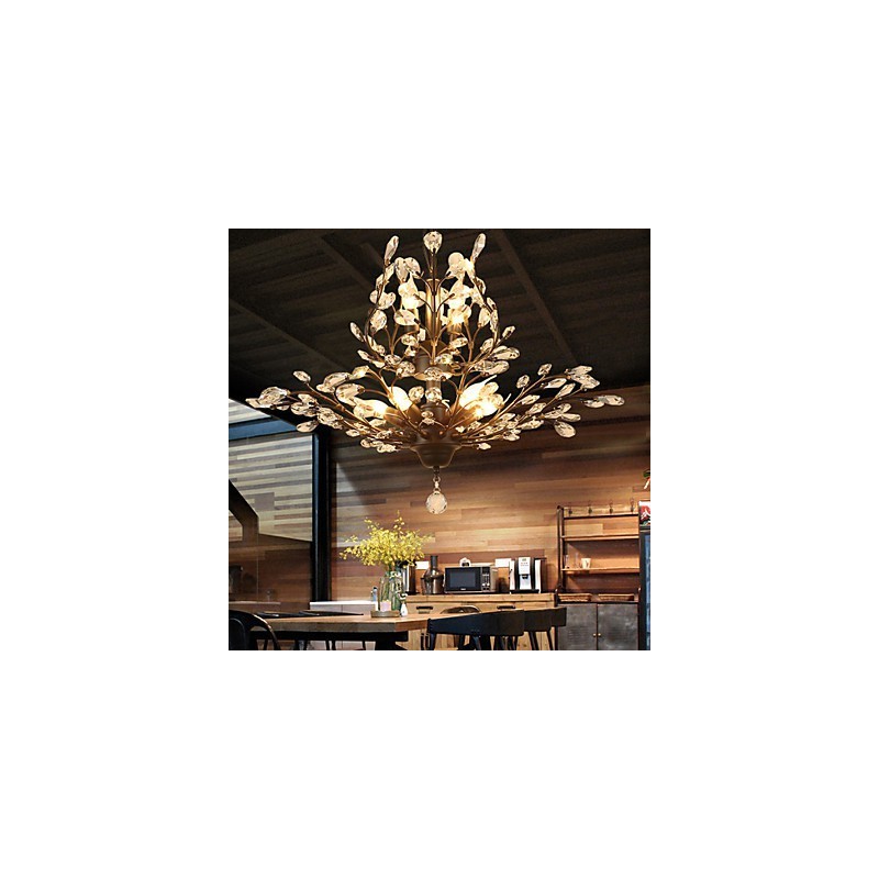 Vintage Crystal Flush Mount 8 Lights Metal Painting Black OR Gold