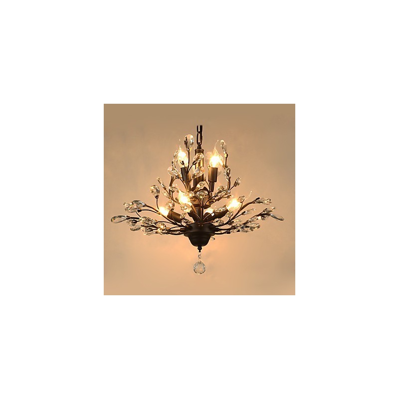 Vintage Crystal Flush Mount 8 Lights Metal Painting Black OR Gold