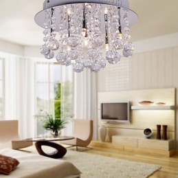 Modern Contemporary Crystal Chrome Metal Flush Mount