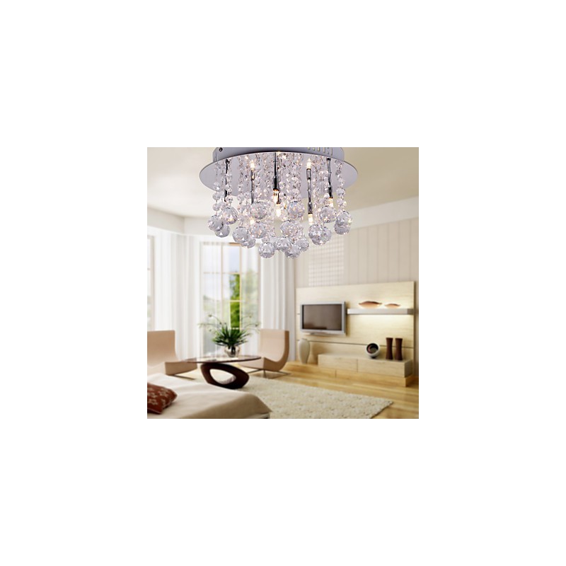 Modern Contemporary Crystal Chrome Metal Flush Mount