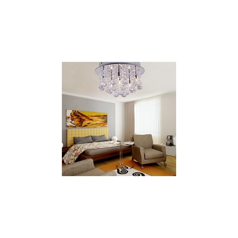 Modern Contemporary Crystal Chrome Metal Flush Mount