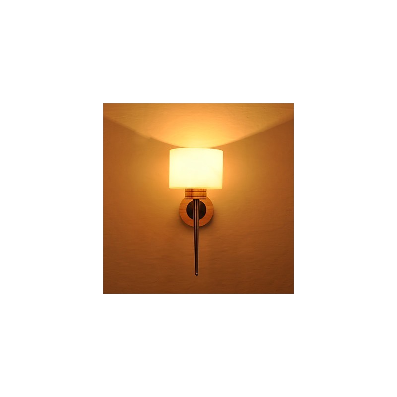 Simple Wall Lamp Bedside Desk Lamp With Glass Shade and Solid Wood for Bedroom Dresser Living Room Baby Room
