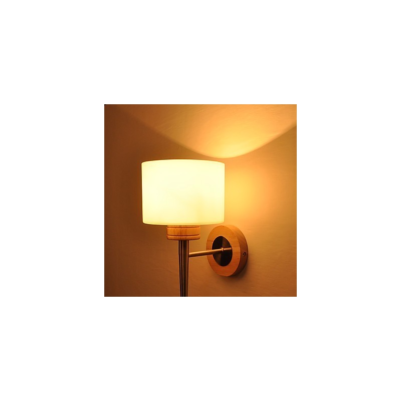 Simple Wall Lamp Bedside Desk Lamp With Glass Shade and Solid Wood for Bedroom Dresser Living Room Baby Room