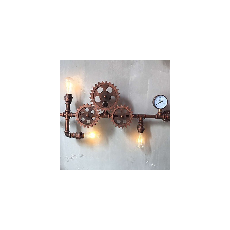 Vintage Industrial Pipe Wall Lights Wood Gear Shape Creative turnable Lights Restaurant Cafe Bar Decoration lighting