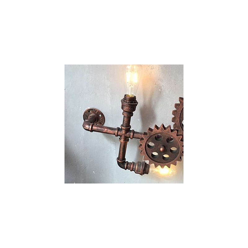 Vintage Industrial Pipe Wall Lights Wood Gear Shape Creative turnable Lights Restaurant Cafe Bar Decoration lighting