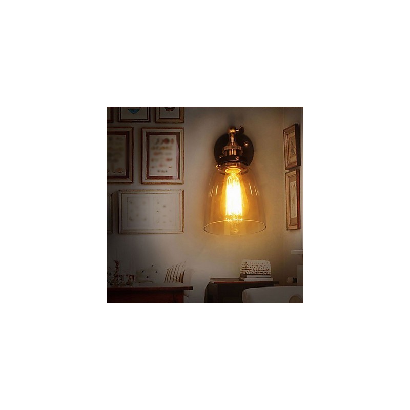 Industrial Edison Simplicity Glass Wall Sconce Metal Base Cap Dining Room Study Room Office Hallway Wall Mount Light