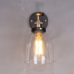 Industrial Edison Simplicity Glass Wall Sconce Metal Base Cap Dining Room Study Room Office Hallway Wall Mount Light