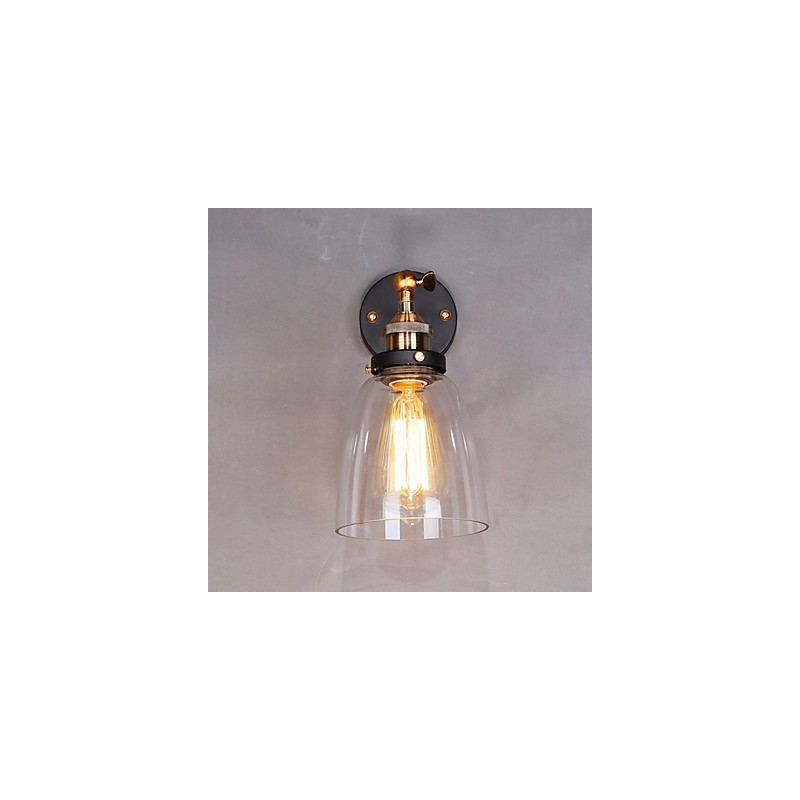 Industrial Edison Simplicity Glass Wall Sconce Metal Base Cap Dining Room Study Room Office Hallway Wall Mount Light