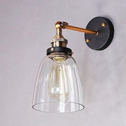Industrial Edison Simplicity Glass Wall Sconce Metal Base Cap Dining Room Study Room Office Hallway Wall Mount Light