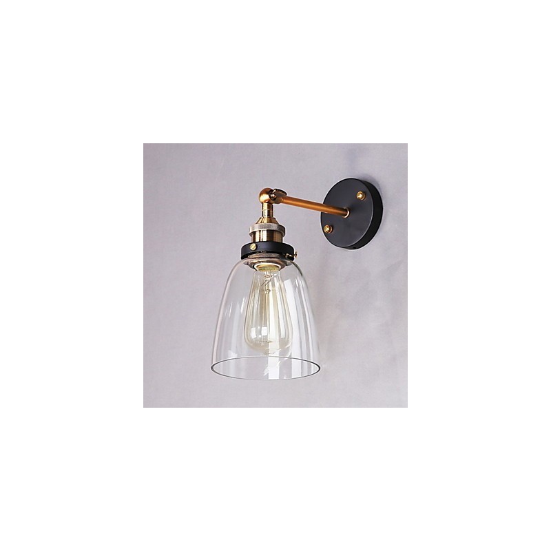 Industrial Edison Simplicity Glass Wall Sconce Metal Base Cap Dining Room Study Room Office Hallway Wall Mount Light