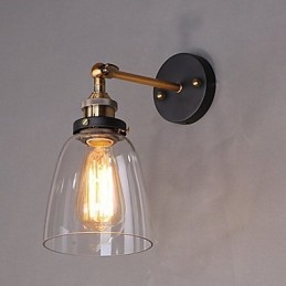 Industrial Edison Simplicity Glass Wall Sconce Metal Base Cap Dining Room Study Room Office Hallway Wall Mount Light
