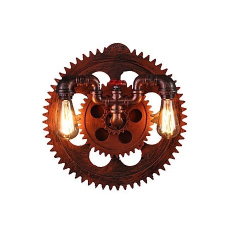 2 Heads Vintage Industrial Wall Lights Wood Gear Shape Lights Restaurant Cafe Bar Decoration Wall Sconces