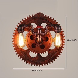 2 Heads Vintage Industrial Wall Lights Wood Gear Shape Lights Restaurant Cafe Bar Decoration Wall Sconces