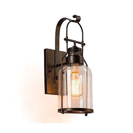 Retro Industrial Loft Lantern 1 Light Wall Sconce with Clear Glass