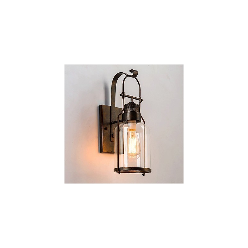 Retro Industrial Loft Lantern 1 Light Wall Sconce with Clear Glass