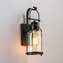 Retro Industrial Loft Lantern 1 Light Wall Sconce with Clear Glass
