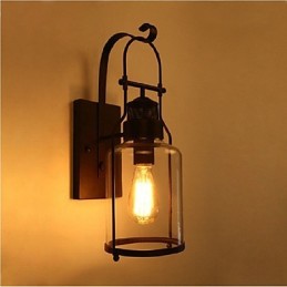 Retro Industrial Loft Lantern 1 Light Wall Sconce with Clear Glass