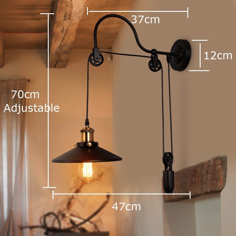 Retro Flush Mounted Wall Lights Aisle Bar Cafe Bedroom Study Loft Pulley Wall Lamp
