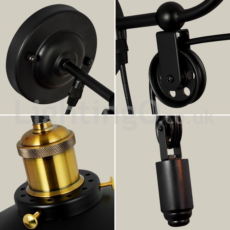 Retro Flush Mounted Wall Lights Aisle Bar Cafe Bedroom Study Loft Pulley Wall Lamp