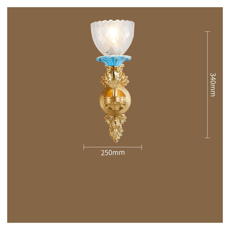 100% Pure Brass Luxurious Rustic Retro Vintage Brass Ceramics 1 Light Candle Wall Light with Glass Shades Special for Hotel Office Showroom Living Room Dinning Room