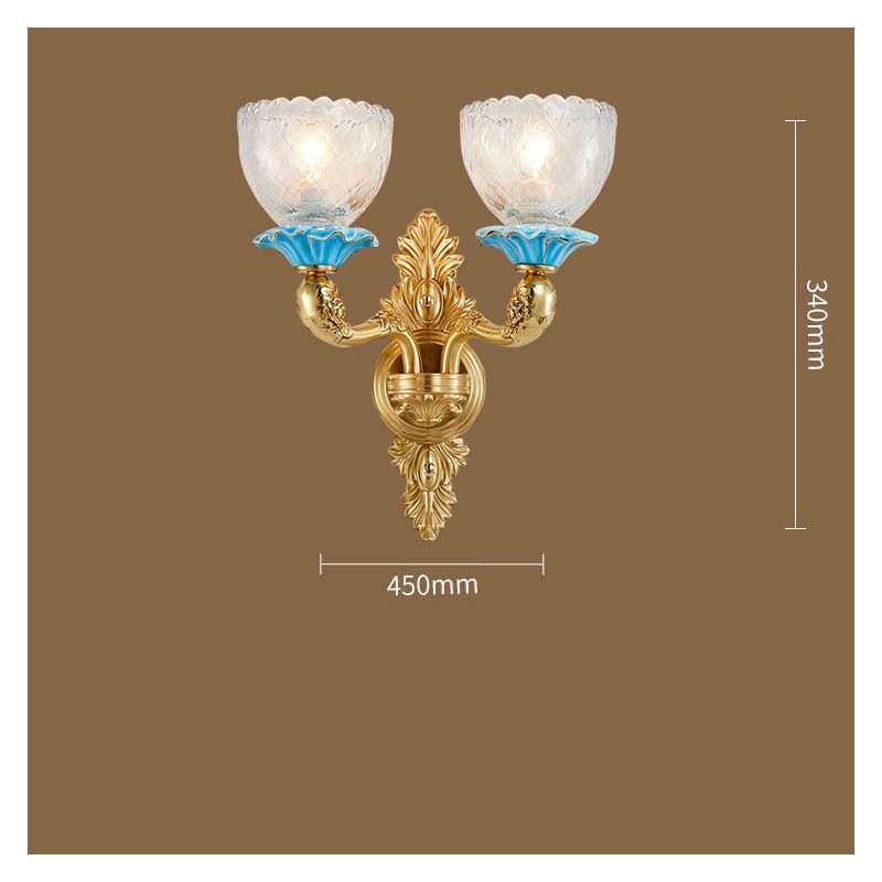 100% Pure Brass Luxurious Rustic Retro Vintage Brass Ceramics 2 Light Candle Wall Light with Glass Shades Special for Hotel Office Showroom Living Room Dinning Room