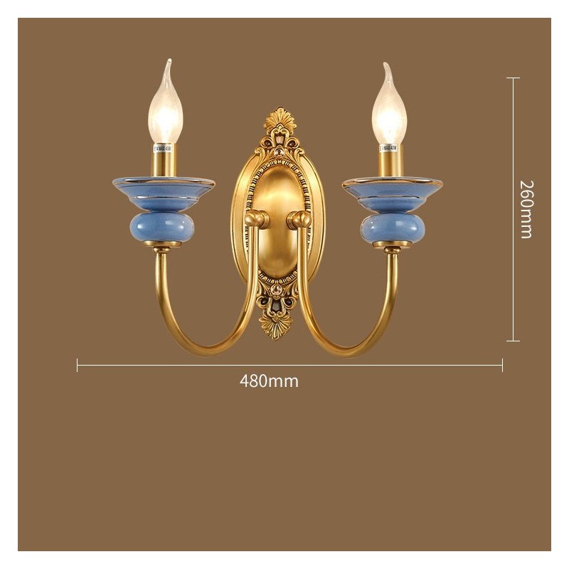 100% Pure Brass Luxurious Rustic Retro Vintage Brass Ceramics 2 Light Candle Wall Light Special for Hotel Office Showroom Living Room Dinning Room