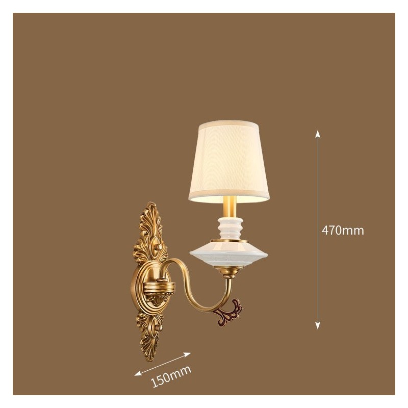 100% Pure Brass Luxurious Rustic Retro Vintage Brass Ceramics 1 Light Candle Wall Light with Fabric Shade Special for Hotel Office Showroom Living Room Dinning Room