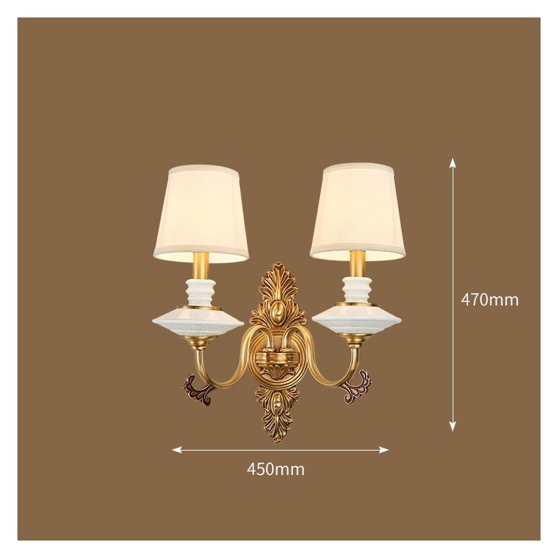 100% Pure Brass Luxurious Rustic Retro Vintage Brass Ceramics 2 Light Candle Wall Light with Fabric Shades Special for Hotel Office Showroom Living Room Dinning Room