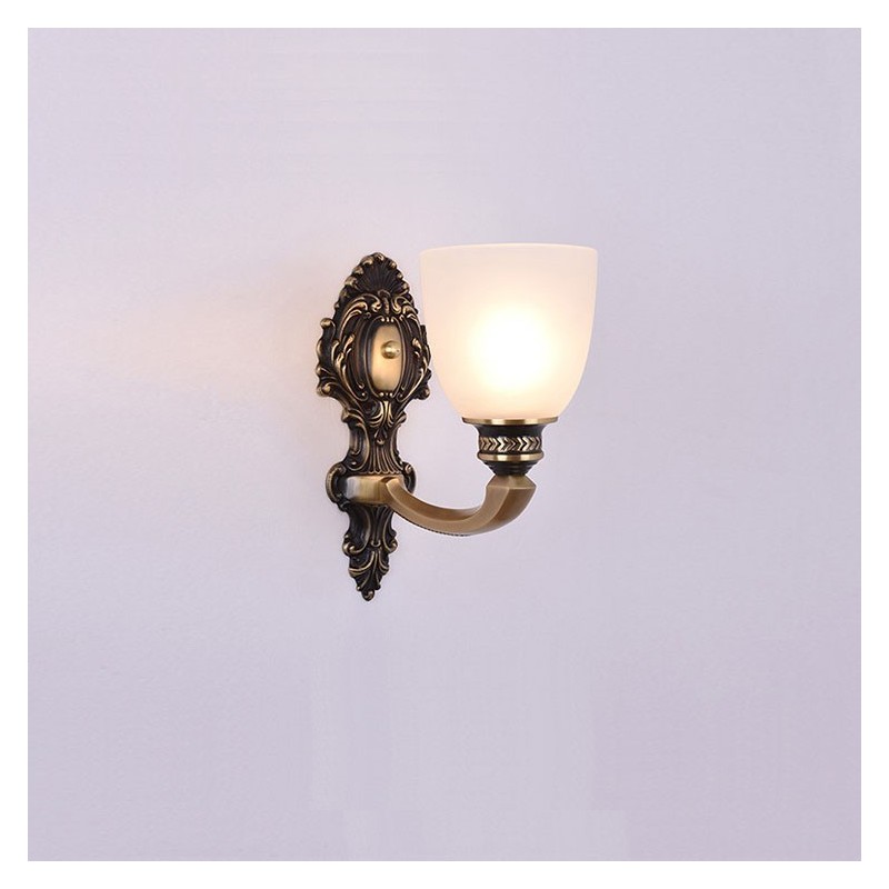 Pure Brass Luxurious Rustic Retro Vintage Brass 1 Light Candle Wall Light with Glass Shade Special for Hotel Office Showroom Living Room Dinning Room